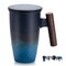 Tomotime Ceramic Tea Cup with Infuser and Lid Tea Mugs Wooden Handle 400ml/13.5oz Black cyan